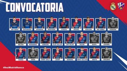 Convocatoria de la SD Huesca para jugar en el Bernabéu.