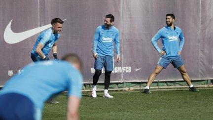 Messi, en la sesión de entrenamiento del Barcelona de este viernes por la tarde.