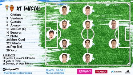 Alineación del Real Zaragoza en Córdoba.