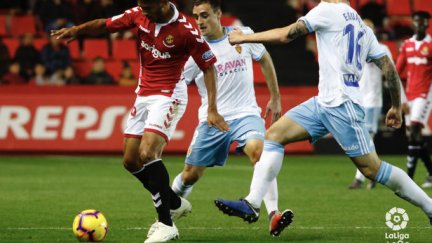 Luis Suárez durante un partido ante el Real Zaragoza esta temporada. Fuente: La Liga.