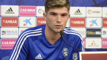 Guti durante la rueda de prensa en la Ciudad Deportiva. Fuente: Real Zaragoza.