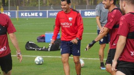Míchel, en el entrenamiento de este martes.