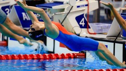 María Delgado en la salida de su prueba en el Mundial paralímpico de natación.