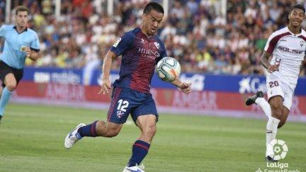 Okazaki durante el encuentro con el Albacete. Fuente: La Liga.