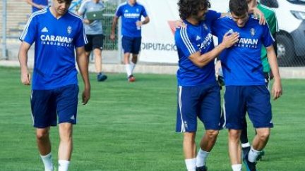 Clemente y Soro en un entrenamiento reciente del Real Zaragoza.