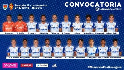 Convocatoria del Real Zaragoza. Fuente: Real Zaragoza.