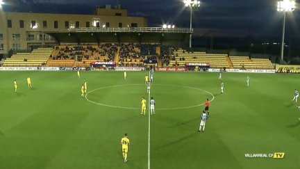 La SD Ejea durante el partido. Foto: Villareal B TV.