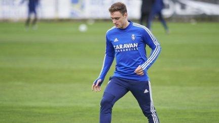 Lasure, en un entrenamiento con el Real Zaragoza.