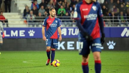 David Ferreriro durante un partido con la SD Huesca.