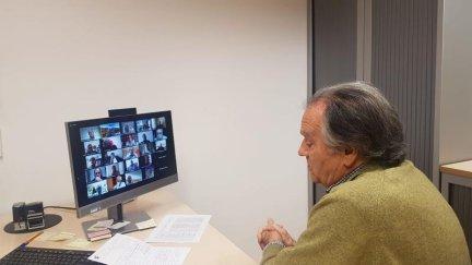 Oscar Fle en un instante de la reunión mantenida estar tarde entre los clubes aragoneses y la RFEF.