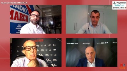 Javier Tebas, durante su intervención este viernes en el foro organizado por Marca.
