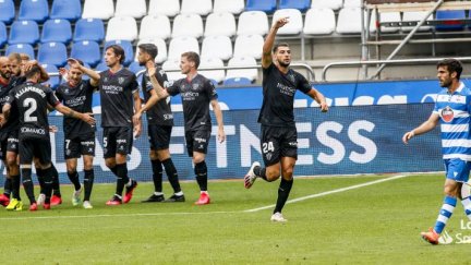 La SD Huesca durante el partido. Foto: LaLiga.