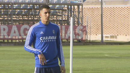 Yawad E Yamiq, en un entrenamiento con el Real Zaragoza.
