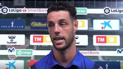 Burgui en la zona mixta tras el partido ante el Elche