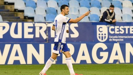 Vuckic celebra el tanto de este sábado en la Romareda