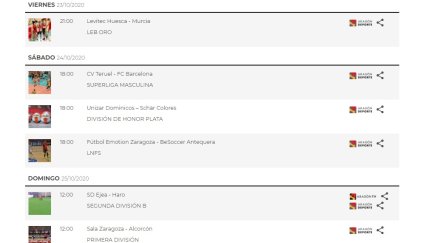 Programación Streaming Aragón Deporte