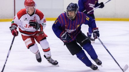 El Club Hielo Jaca durante un choque frente al Barça esta temporada