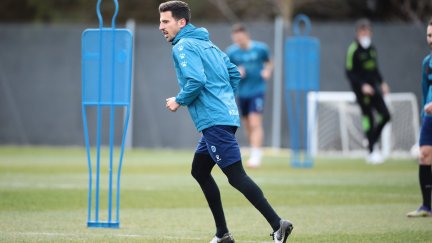 Juan Carlos Real durante un entrenamiento con la SD Huesca