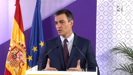 El presidente del Gobierno, Pedro Sánchez, en el acto institucional por el 8M