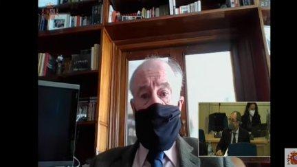 Rodrigo Rato, declarando por videoconferencia en el juicio por la "Caja B"