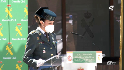 La teniente coronel Silvia Gil durante la toma de posesión de su cargo (Teruel)