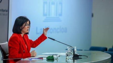 La ministra de Sanidad, Carolina Darias, durante una rueda de prensa posterior al Consejo Interterritorial de Sanidad.