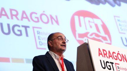 El presidente Lambán durante un acto del sindicato UGT. (Archivo)