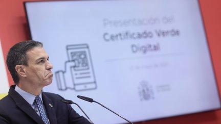 Pedro Sánchez, durante su intervención para presentar el Certificado Verde Digital