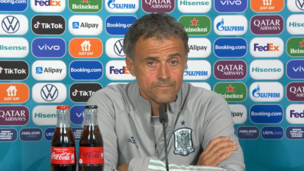 Luis Enrique, durante su comparecencia de este domingo en Copenhague.