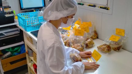 María, realizando sus prácticas en una empresa de escabechados de Castejón de Valdejasa.