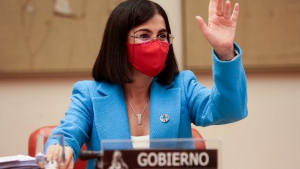 La ministra de Sanidad, Carolina Darias, durante la comparecencia de este martes en el Congreso de los Diputados.