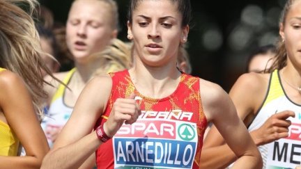 Mireya Arnedillo, durante su carrera de este viernes en Tallin.