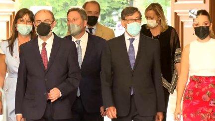 Javier Lambán, junto a miembros del Gobierno de Aragón