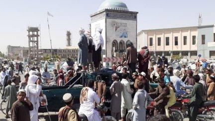 Los talibanes en la toma de control de Kandahar, Afganistán.