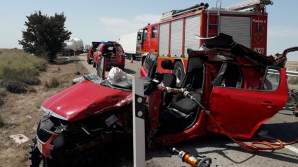 Imagen del accidente ocurrido en el término municipal de La Almolda (Zaragoza). Foto: Diputación de Zaragoza.