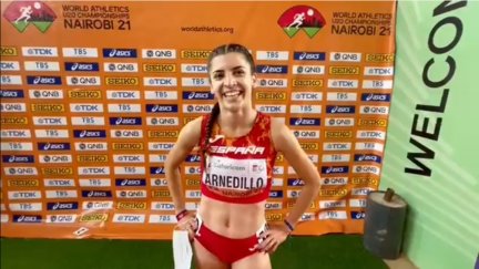 Mireya Arendillo tras finalizar la prueba. Video del Twitter de atletismoRFEA.