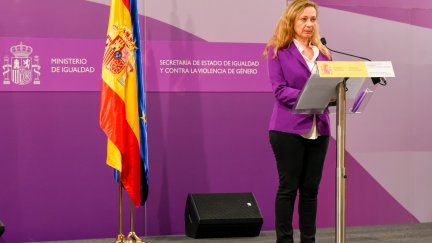 La delegada del Gobierno contra la Violencia de Género, Victoria Rosell, durante una rueda de prensa para informar sobre los datos de llamadas recibidas al número 016 (Delegación).