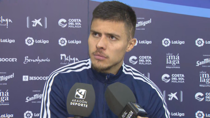 Juanjo Narváez, en la zona mixta de La Rosaleda.