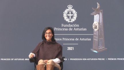 Teresa Perales, a su llegada a Oviedo.