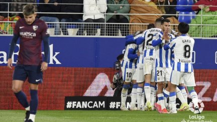 Los jugadores del Leganés celebran el segundo tanto del encuentro.