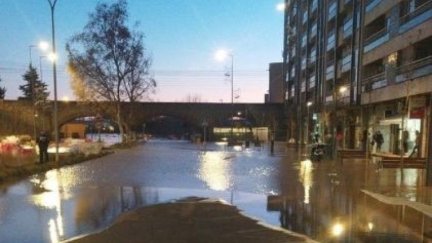 Paseo Pamplona de Tudela inundada por el desbordamiento del Ebro. (Policía local de Tudela).