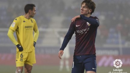 Manu Rico, durante el partido ante el Alcorcón. Foto: Aragón Deporte.