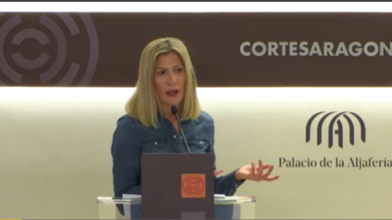 La diputada del PP, Mar Vaquero, este martes en la sala de prensa de las Cortes de Aragón.