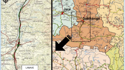 Mapa del tramo de la A-23 entre Lanave y Sabiñánigo Sur. (Foto: MITMA)