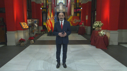 El presidente aragonés, Javier Lambán, en un momento de su mensaje de Fin de Año.