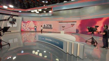 Pruebas previas al estreno del nuevo plató de Aragón Noticias. / CARTV