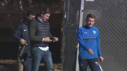 Gerard Valentín, a su llegada al entrenamiento de este viernes.