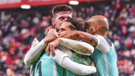 Varios jugadores de la SD Huesca celebran un gol esta temporada.