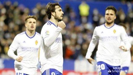 Eugeni celebra el gol ante el Málaga.