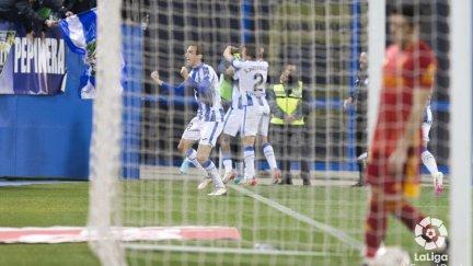 Los jugadores del Leganés celebran uno de los tantos de este viernes.